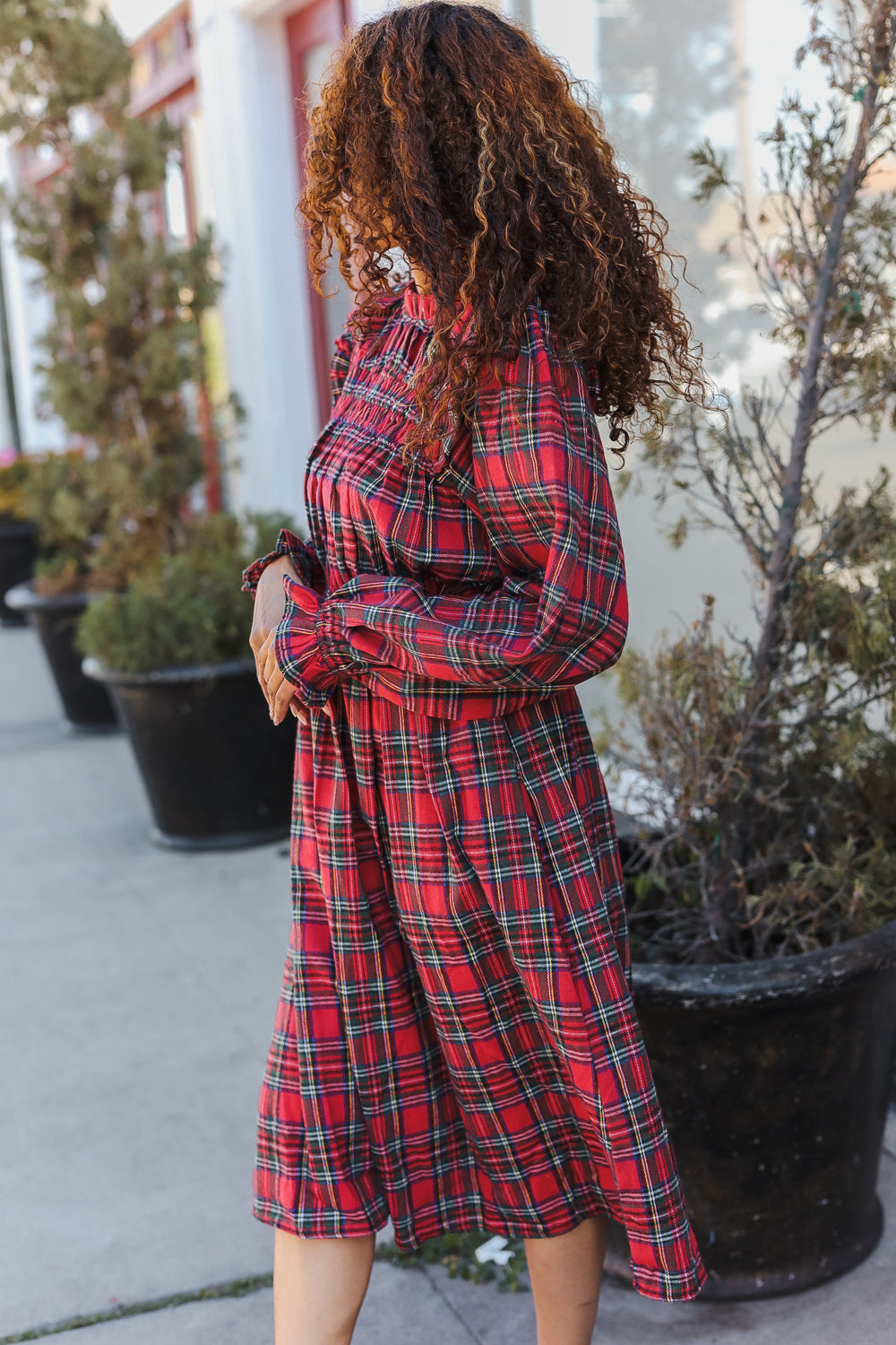 All I Want Hunter Red Plaid Check Woven Pocketed Dress