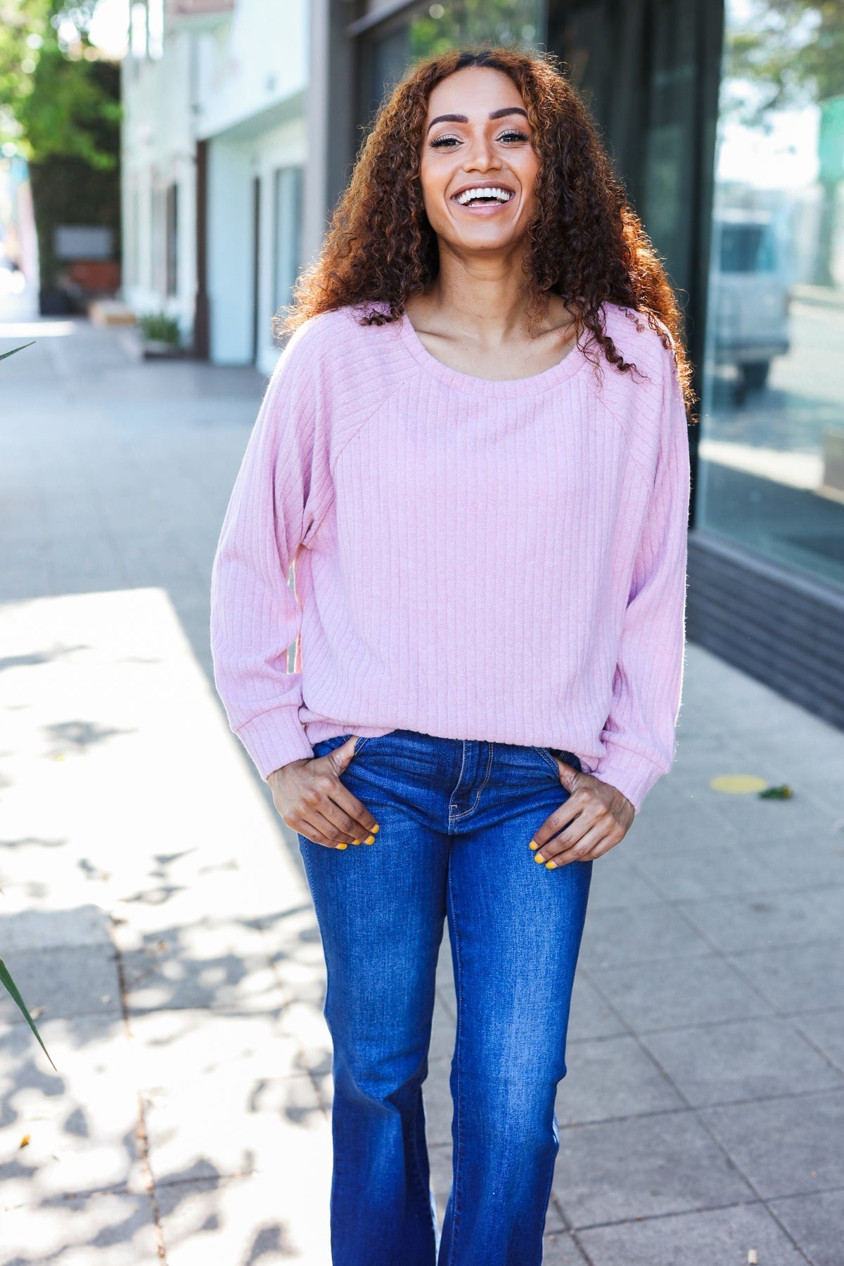 Feel Your Best Mauve Ribbed Brushed Hacci Sweater