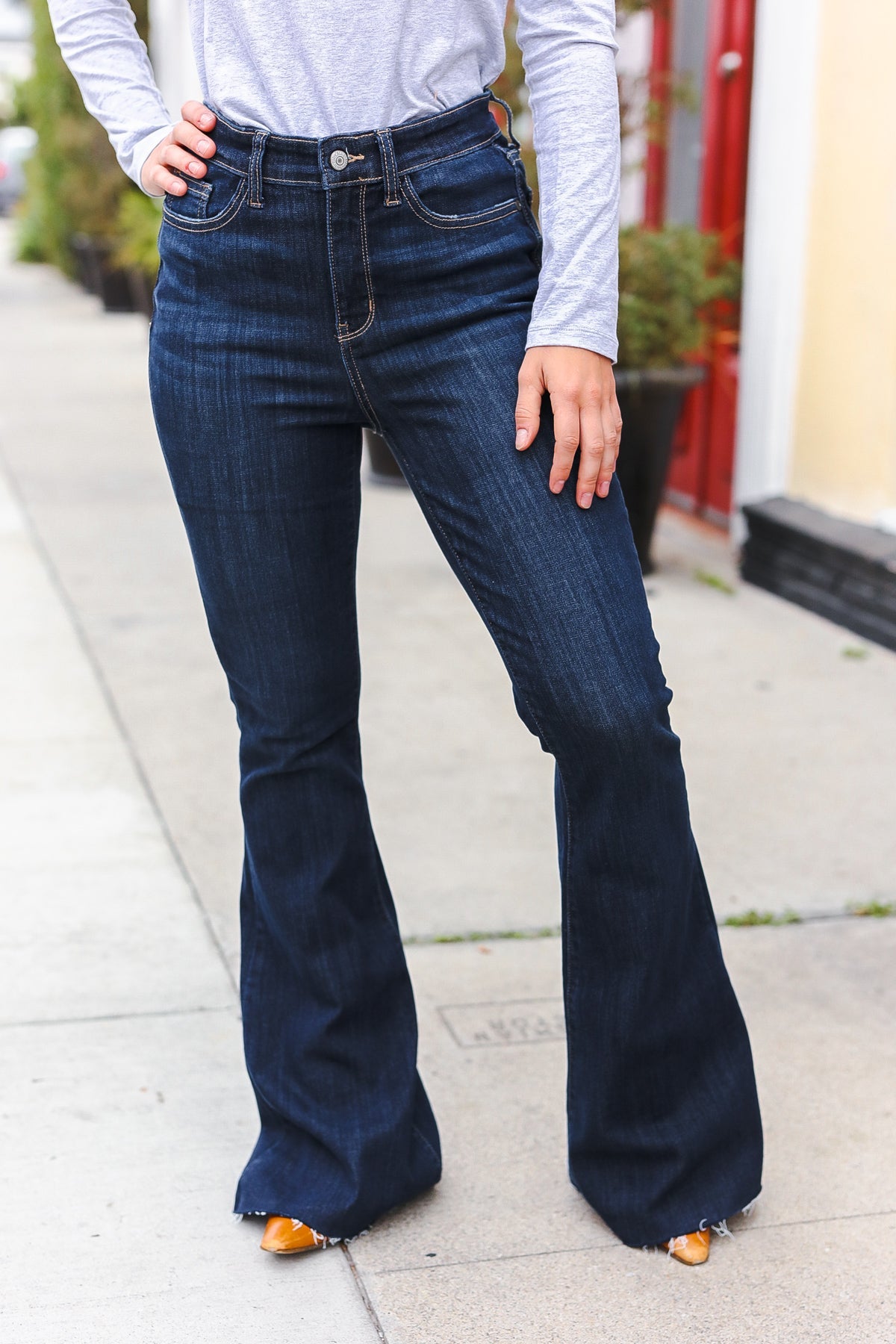 Judy Blue Dark Wash Raw Hem Jeans