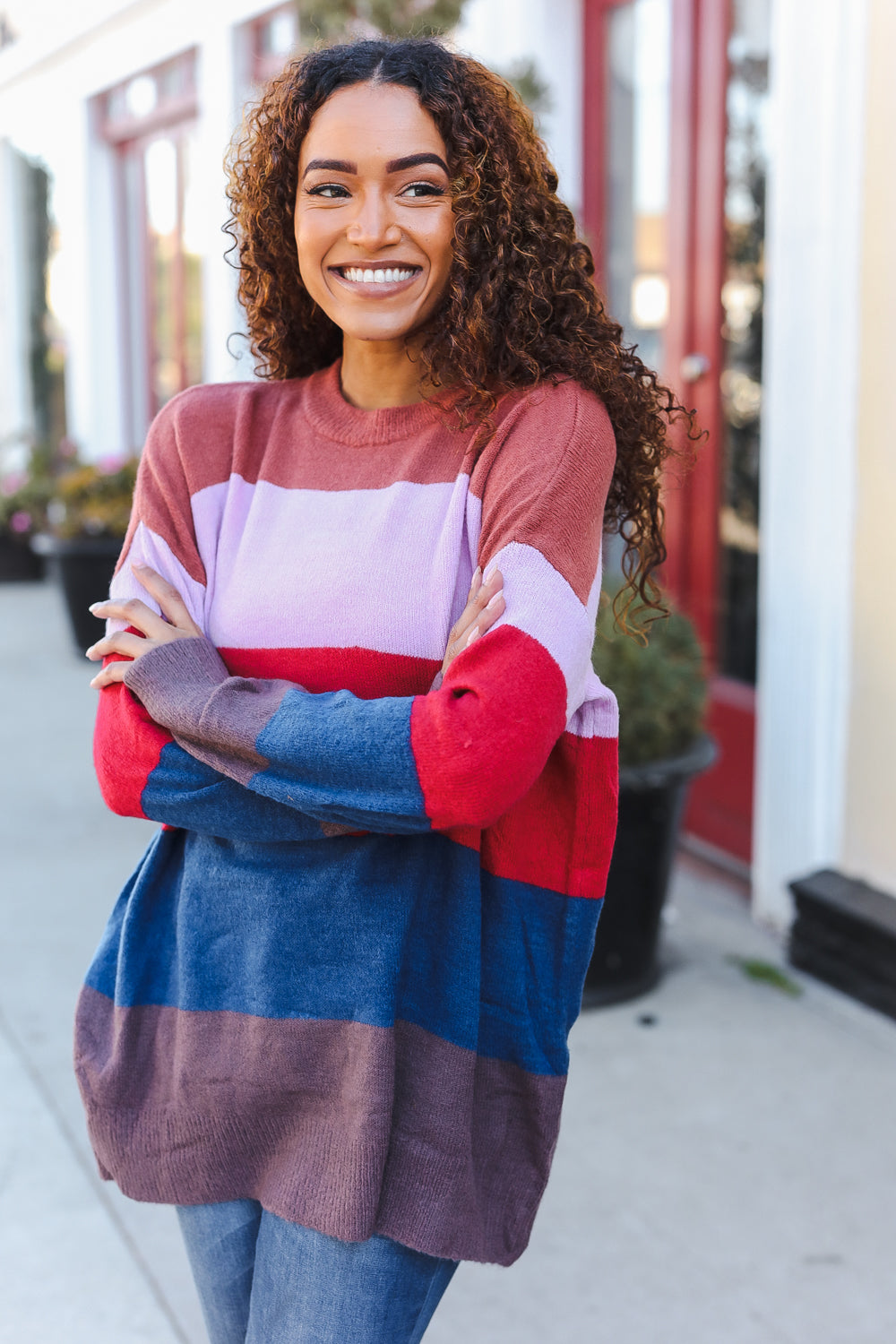 Lock Eyes Lilac Multi-Stripe Ribbed Knit Sweater Pullover