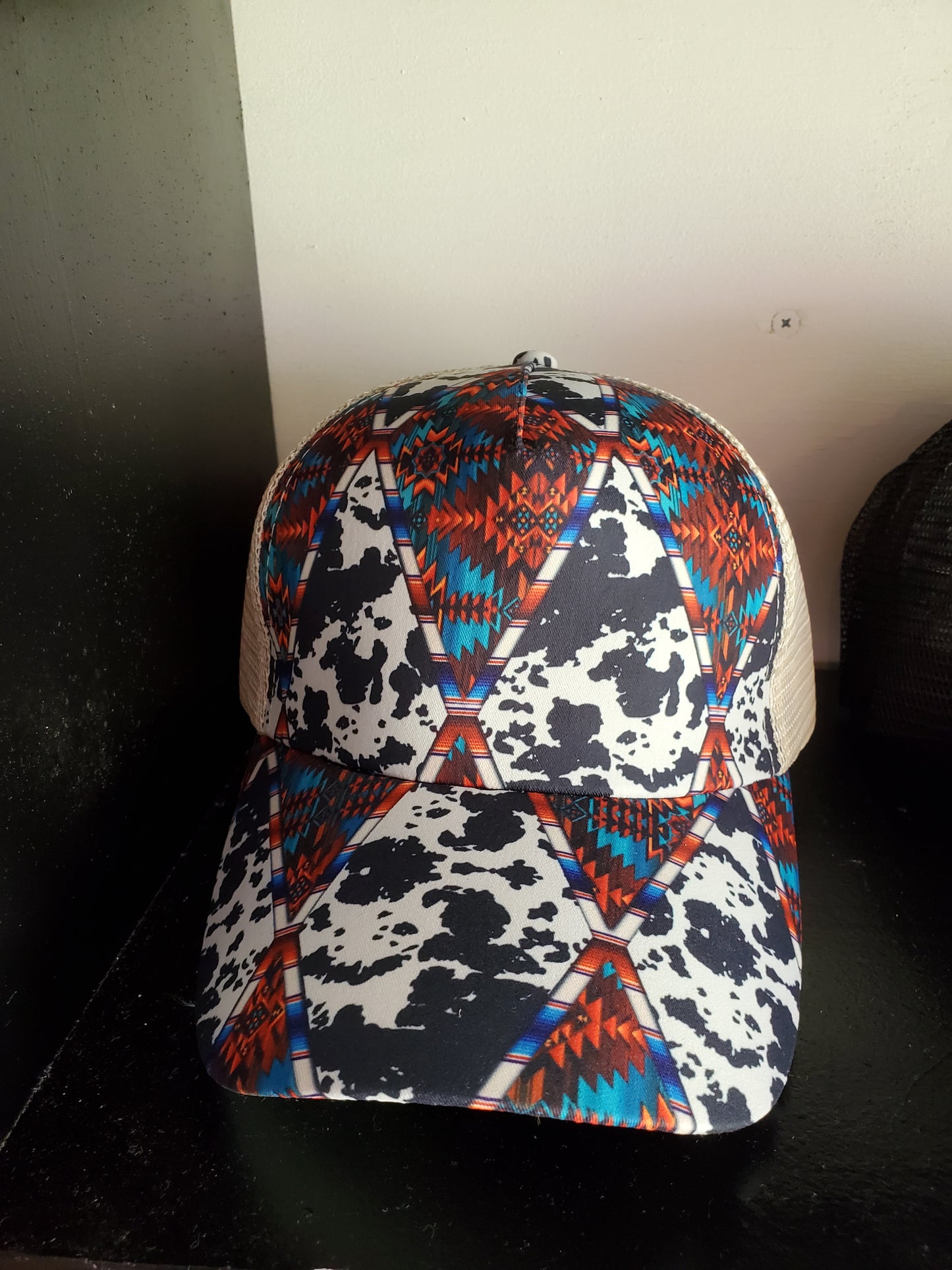 Cowhide Tribal Print Ponytail Hat