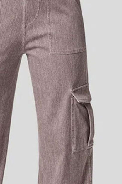 High Waist Straight Leg Cargo Jeans