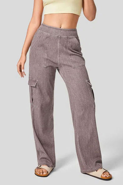 High Waist Straight Leg Cargo Jeans