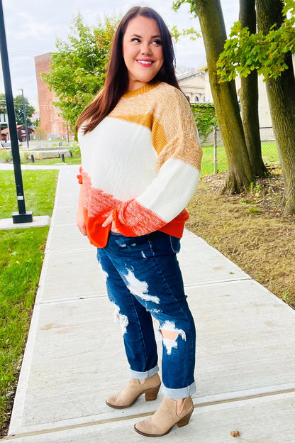 Adorable You Camel & Orange Color Block Sweater