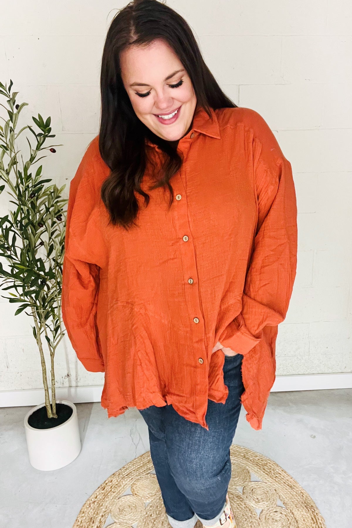 Everyday Rust Button Down Sharkbite Cotton Tunic Top