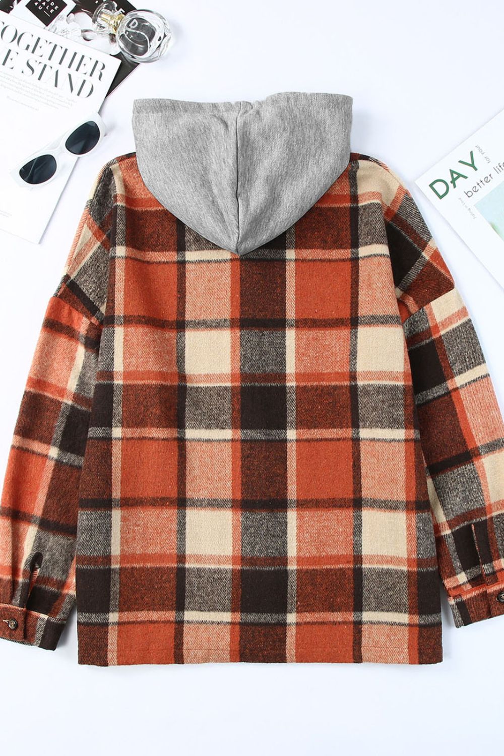 Plaid Button Up Hooded Shacket