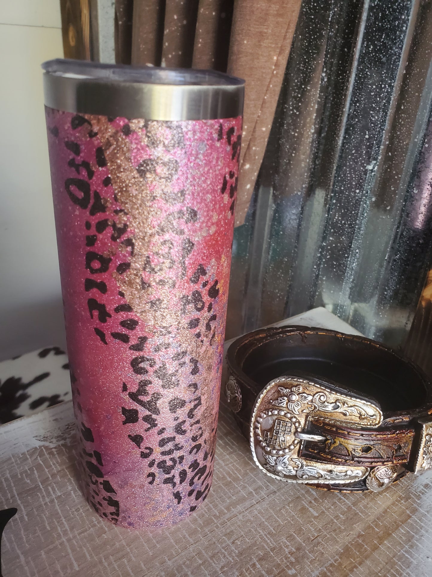 Glittery Pink Leopard Print Tumbler