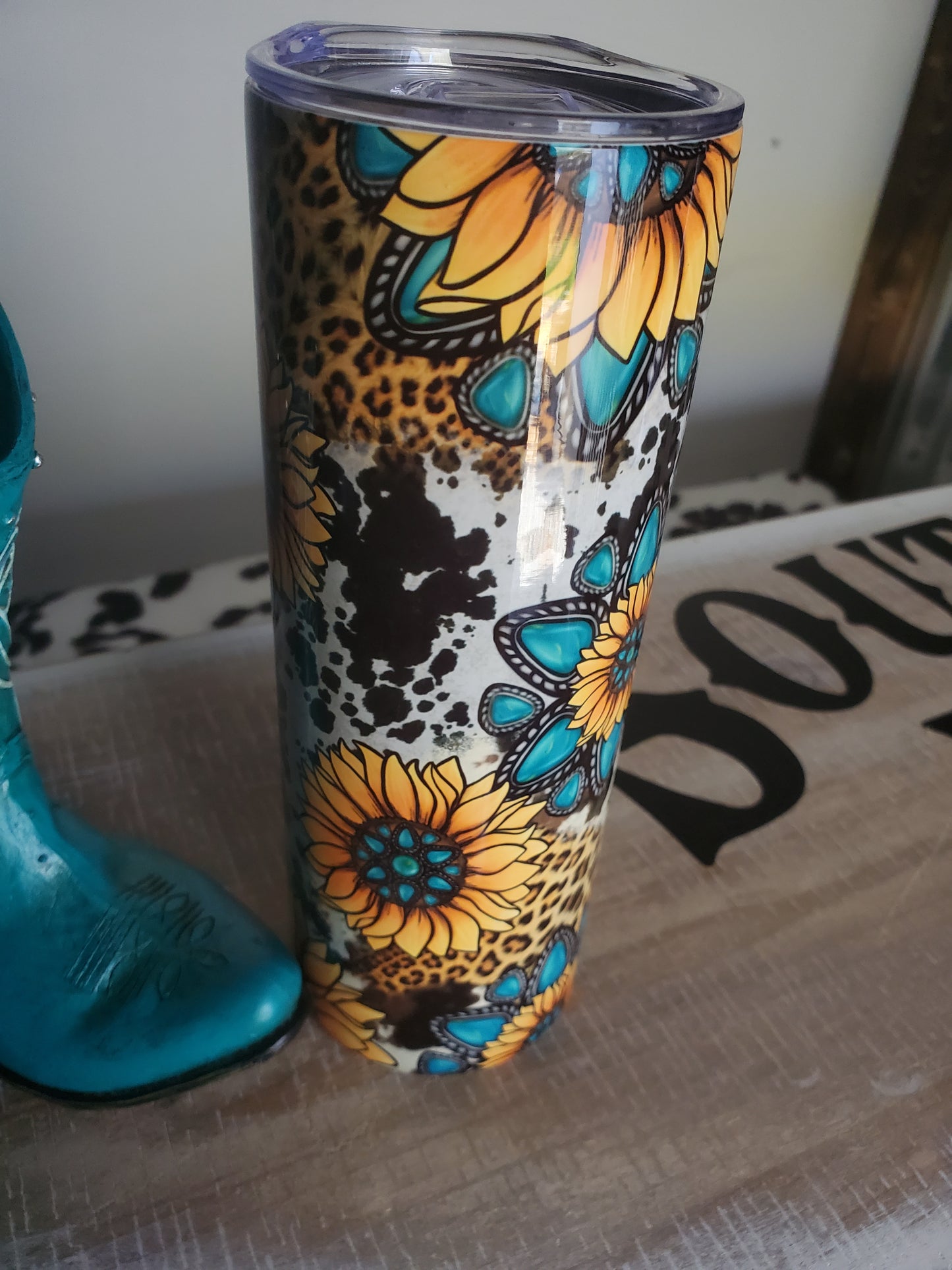 Cow and Leopard Print with Sunflowers Tumbler