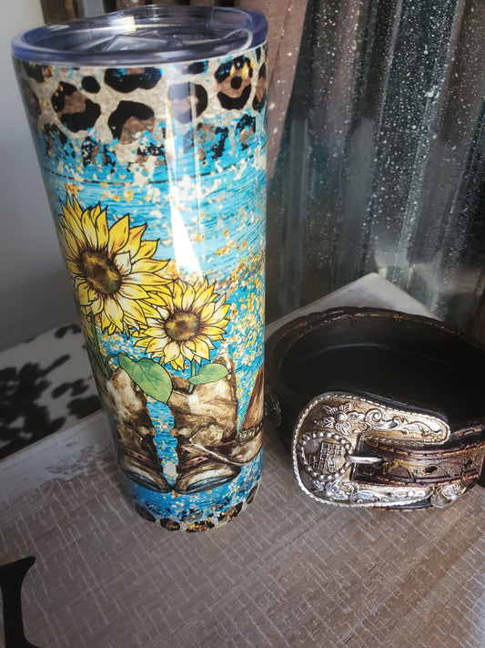 Cowboy Boots and Hat with Sunflowers Tumbler