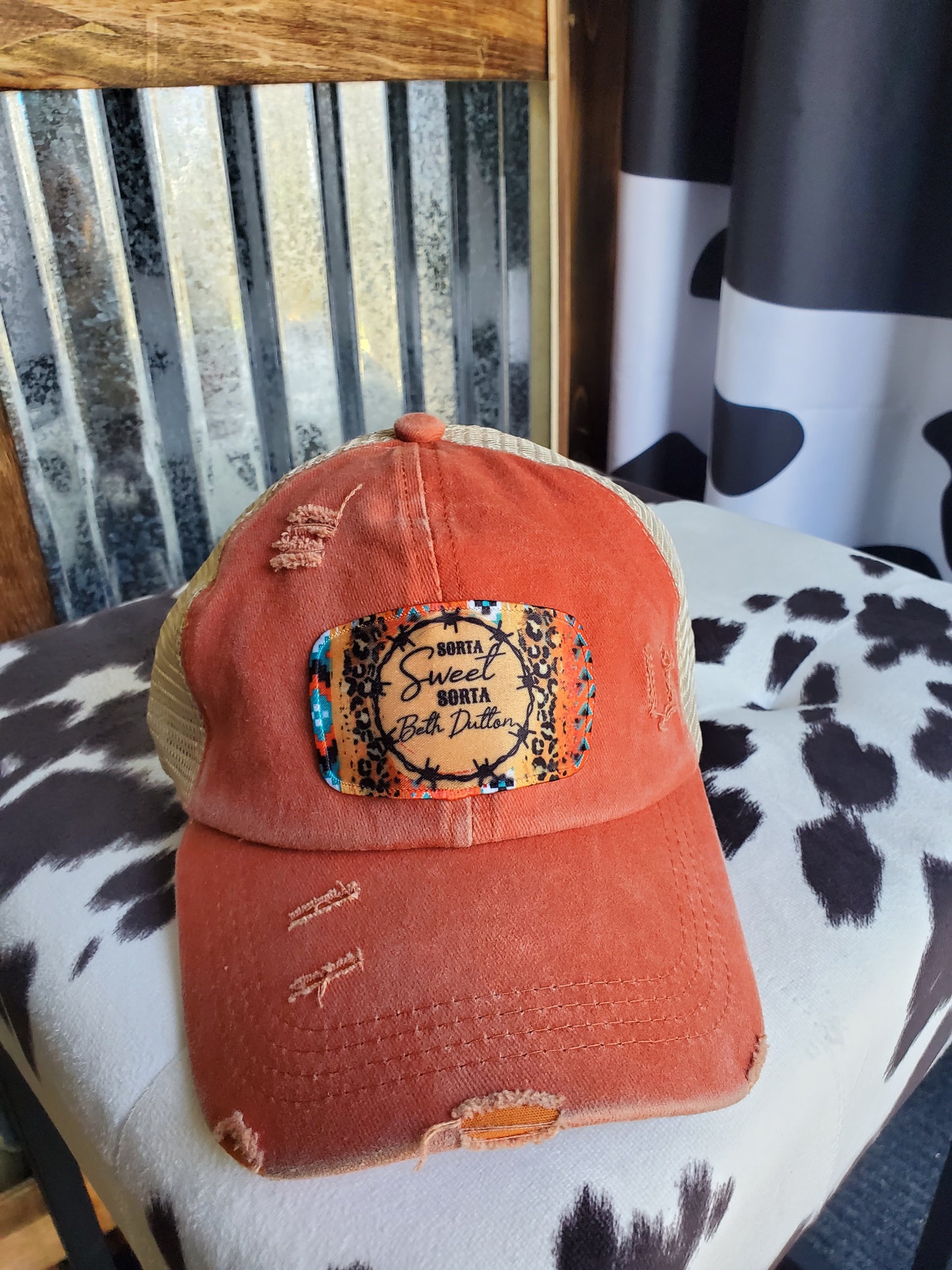 Sorta Sweet, Sorta Beth Dutton Patch on Orange Hat